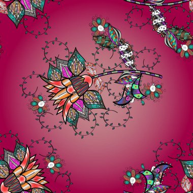 Çiçeklerle suluboya desenli çiçek deseni. Siyah, mor ve pembe renklerde güzel bir tekstil. Vektör illüstrasyonu.