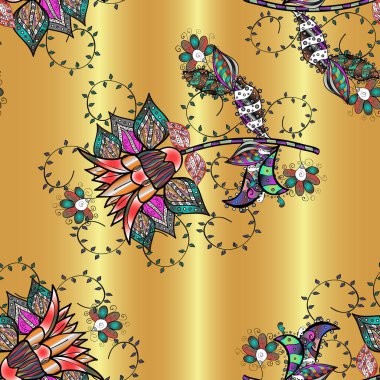 Vektör. Güzel suluboya çiçekler, parlak resim ilham verici, siyah ve sarı çiçek desenli kusursuz arka plan..