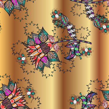 Çiçekli karalama şeklinde vektör deseni. Siyah, bej ve kahverengi renklerde yaz çiçekleri. Vektör illüstrasyonu.