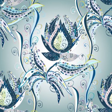 Düz Çiçek Elementleri Tasarımı. Vektör çiçekli arka plan. Güzel kumaş deseni. Güzel, pürüzsüz bir desen. Yazdır. Renkli Yaz Temalı Kusursuz Arkaplan.