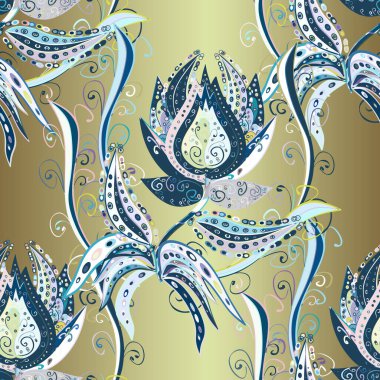 Çiçek ile sorunsuz vektör arka plan. Düz çiçek öğeleri tasarım. Çocuk tarzı. Bahar Tema Dikişsiz desen arka plan rengi.