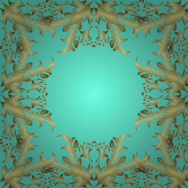 Kusursuz altın desenli bukleler. Vektör çizimi. Sarı, nötr ve mavi renklerde altın elementler. Doğu tarzı arabesk. Vektör altın desen.