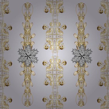 Kusursuz oryantal vektör desenli, arabesk ve çiçek elementli şirin desenli. Arabesk ile klasik model. Tarafsız, gri ve bej renkler üzerine bir resim. Vektör tasarımı. Geleneksel klasik süs.