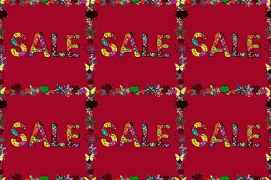 Raster illüstrasyonu. Kusursuz desen. Parlak, koyu kırmızı, yeşil ve siyah elementlerle evrensel eğilim. Dergi, broşür, reklam panosu, satış için tasarım öğeleri.