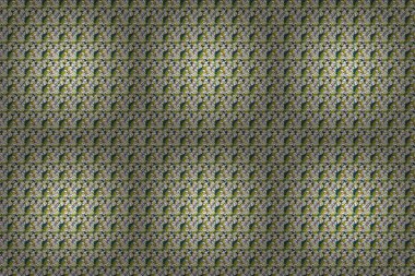 Elle çizilmiş klasik kek ve keklerin kusursuz hâli. Hamur işi. Kek tatları sarı, siyah ve beyaz renkli çizimler çizer. Raster illüstrasyonu.