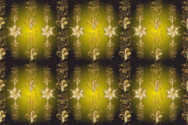 Raster. Sevimli, pürüzsüz bir arka plan. Kahverengi, yeşil ve gri renkli bir resim. Klasik lüks eski moda İspanyol süsü, kraliyet Victoria dönemi duvar kağıtları için dikişsiz kumaş, tekstil..