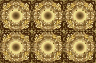 Kahverengi, bej renkli bir resim. Klasik lüks, eski moda İspanyol süsü, duvar kağıtları, tekstil ve ambalaj için kraliyet Victoria dönemi dikişsiz dokusu. Raster. Sevimli, pürüzsüz desen arkaplanı