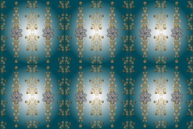 Fantezi güzel illüstrasyon. Klasik dikişsiz raster deseni. Damask oryantasyon süsü. Orient bej, mavi ve kumaş, duvar kağıdı ve ambalaj için nötr süs. Klasik vintage arkaplan.