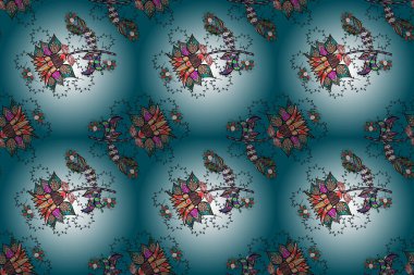 Çiçekli güzel suluboya desen. Tarafsız, mavi ve siyah renklerde. Raster illüstrasyonu.