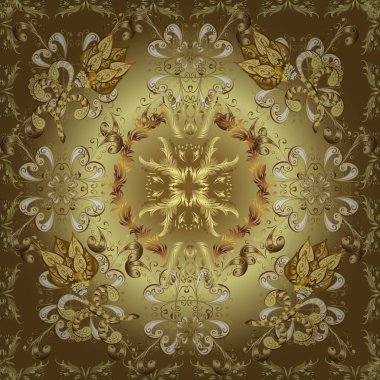 Klasik oryantal desen sarı, kahverengi ve nötr renklerden önce gelir. Damask pürüzsüz süsü. Geleneksel vektör ve altın desen.