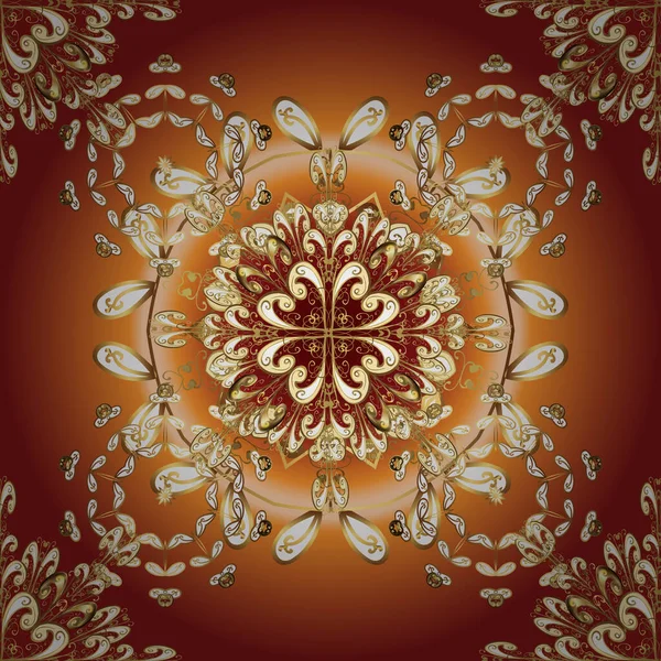 Inconsútil Clásico Vector Rojo Naranja Beige Patrón Oro Adorno Oriente — Archivo Imágenes Vectoriales