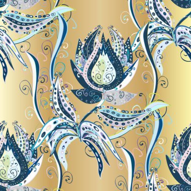 Kumaş desenli papatya çiçeği detayı. Mavi, nötr ve bej renkli çiçekler.