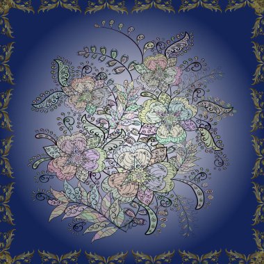 Vektör illüstrasyonunda kusursuz çiçek deseni. Çiçekler gri, mavi ve nötr renklerde.