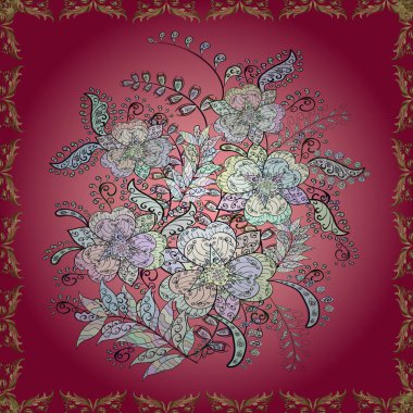 Vadinin çiçekleri kırmızı, tarafsız ve pembe renklerde. Çiçekler. Soyut etnik vektör pürüzsüz desen.