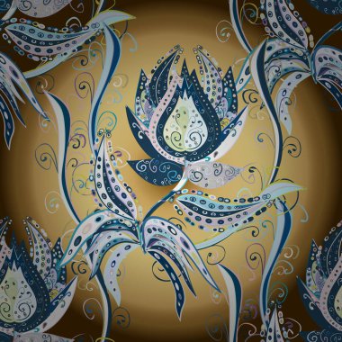 Güzel kumaş deseni. Vektör çizimi. El çizimi. Çiçekler, dallar, otlar ve çiçekler.