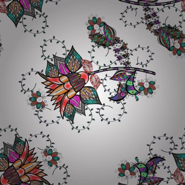 Suluboya tarzında siyah, gri ve beyaz renklerde. Küçük çiçekli kusursuz yay deseni. Vektör illüstrasyonu.