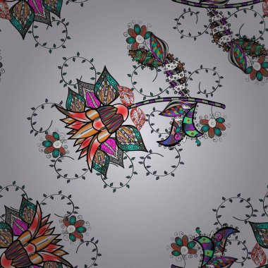 Vektör illüstrasyonunda kusursuz çiçek deseni. Süslü kumaş deseni. Renkli Bahar Temalı Kusursuz Arkaplan. Düz Çiçek Elementleri Tasarımı.