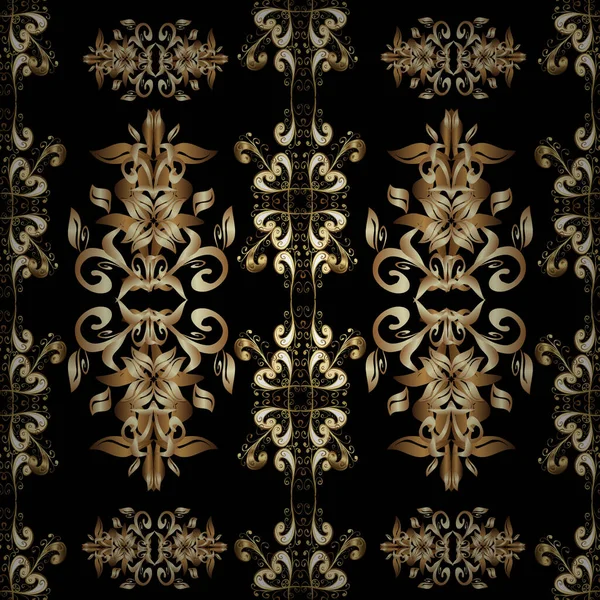 Beige Black Brown Colors Golden Elements Vector Golden Floral Ornament — Stock Vector