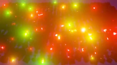 Dönen küpler ve koyu arkaplanda parıldayan kaotik çok renkli ışıklar