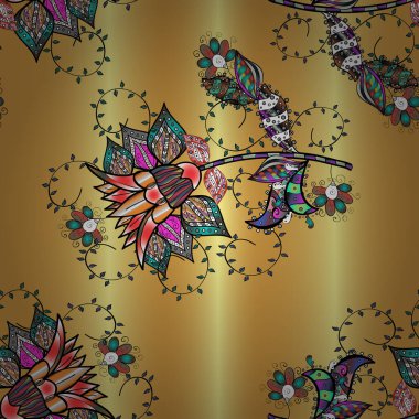 Çizim, web sitesi arka planı, ambalaj kağıdı, davetiye, broşür, afiş veya web sitesi için kusursuz çiçek deseni kullanılabilir. Elle çizilmiş Vektör çizimi. Parlak elementlerin.