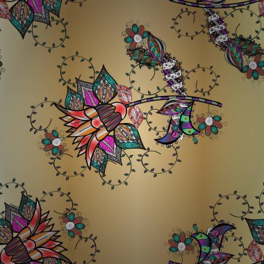 Siyah, bej ve nötr renklerde çiçekler. Çiçekle kusursuz desen. Düz Çiçek Elementleri Tasarımı. Renkli Bahar Teması Kusursuz Arkaplan.