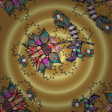 Vektör illüstrasyonunda kusursuz çiçek deseni. Tarafsız, sarı ve siyah renkte çiçekler.