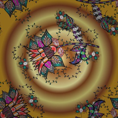 Tropik çiçekler. Sarı, kahverengi ve bej renkli çiçekler. Tişörtsüz arka plan deseni.