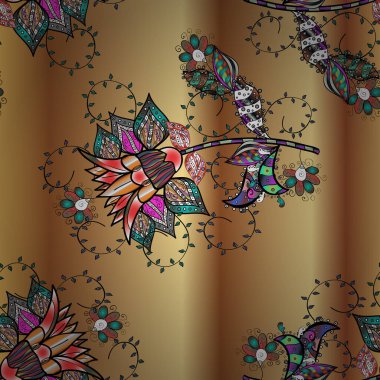 Çiçekler. Soyut etnik vektör kusursuz desen. Vadinin çiçekleri kahverengi, siyah ve bej renklerinde.