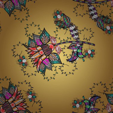 Doğal kozmetik ürünleri, parfüm, çiçekçi dükkanı için bahar ihalesi tasarımı. Karşılama ya da düğün geçmişi olarak kullanılabilir. Bej, sarı lale çiçekli, kusursuz bir desen. Paket kağıdı için en iyisi..