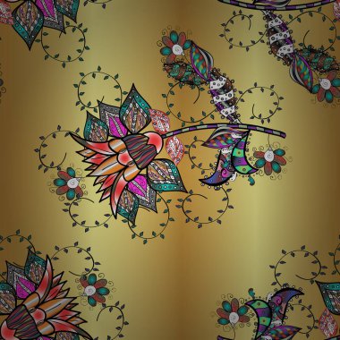 Doodle tarzı. Renkli sarı, bej ve tarafsız desenli. El çizimi dikişsiz sonbahar çiçekleri deseni. Tekstil ve kapak tasarımı için mükemmel. Sarı, bej ve nötr renkte çiçekler.