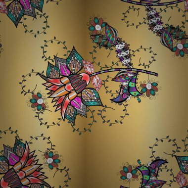 Sarı, bej ve siyah renklerde bahar çiçekleri. Çiçekli, pürüzsüz bir desen. Vintage tarzında vektör çiçek çizimi. Vektör illüstrasyonu.