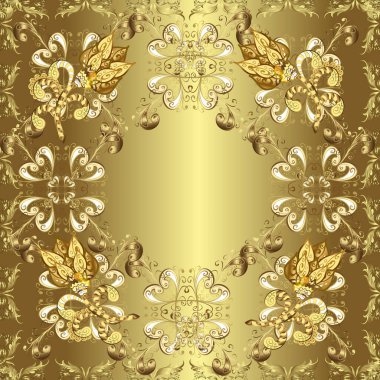 Vektör doğu süsü. Kusursuz altın desen. Tarafsız, sarı ve kahverengi renklerde altın desenli altın elementler.