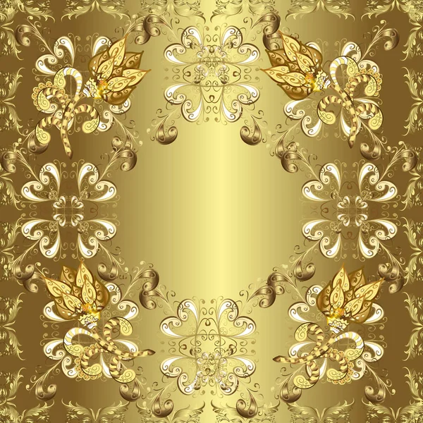 Восточный Векторный Орнамент Бесшовный Золотой Узор Золотой Узор Нейтральных Желтых — стоковый вектор