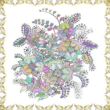 Kusursuz bir arka plan modeli. Vadinin çiçekleri yeşil, beyaz ve nötr renklerde. Vektör - stok. Suluboya, elle çizilmiş.