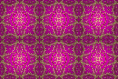 Raster illüstrasyonu. Kusursuz soyut bir arkaplan. Oriental raster klasik nötr, morumsu ve sarı ve altın desenli.