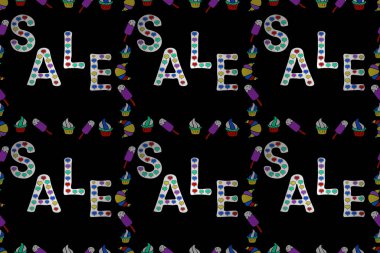 Mektup. Raster. Kusursuz. Bahar indirimi pankartı tasarımı, online alışveriş için özel teklif. Görüntü: mor, siyah ve beyaz renkler..