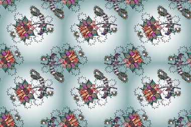 Davetiye ve kartpostal tasarımı için dekoratif çiçek unsurları. Poster ya da kapak için arka plan. Şirin, zarif çiçekler Raster illüstrasyonu. Yapraklı kusursuz desen. Tekstil için figür.