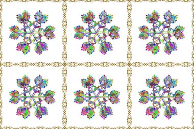 Renkli Yaz Temalı Kusursuz Arkaplan. Düz Çiçek Elementleri Tasarımı. Çiçekli kusursuz retro desen. Çiçekler mavi, beyaz ve yeşil renklerde.