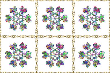 Raster illüstrasyonu. Küçük çiçekteki sevimli çiçek deseni. Beyaz, mavi ve yeşil renklerde. Soyut çiçek desensiz arkaplan. Raster deseni.