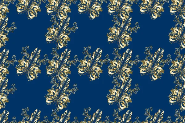 ブルー ベージュ ブラウンを基調としたゴールドのシームレスなヴィンテージパターン ラスターイラスト — ストック写真