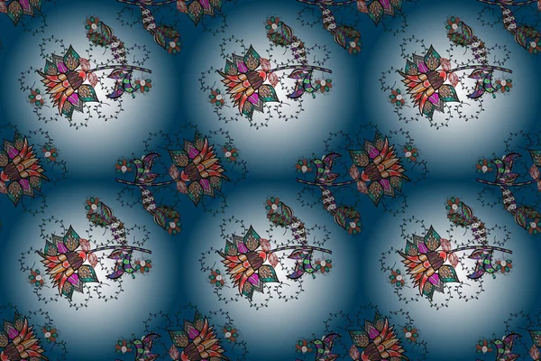 青と黒の色の花 水彩でシームレスな花のパターン カラー春のテーマシームレスなパターン背景 ラスターイラスト フラットフラワー要素デザイン — ストック写真