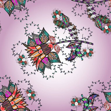 İşlemeli çiçekli, dikişsiz desen. Renkli grunge soyut arka planda siyah, nötr ve gri çiçeklerle gelişir. İzler, kumaş, eskizler, tekstil için vektör dokusu.