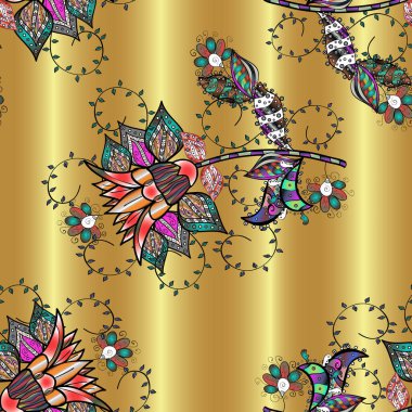 Siyah, nötr ve sarı renklerde zarif çiçek buketi suluboya. Vektör çizimi. Renkli Bahar Temalı Kusursuz Arkaplan. Düz Çiçek Elementleri Tasarımı.