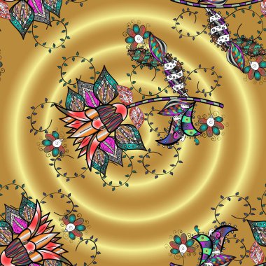 Hediye ambalaj kağıdı, tebrik kartları, posterler ve pankart tasarımı. Tarafsız, siyah ve sarı renkte çiçekler. Vektör düz çiçekleri pürüzsüz desen.