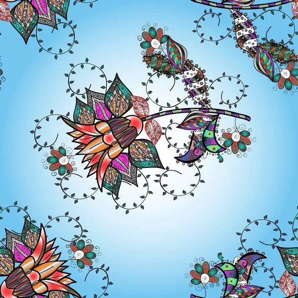 Tarafsız, siyah ve mavi renkte çiçekler. Kusursuz. Vektör çizimi. Şirin çiçek elementleri..