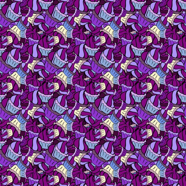 Bonito Patrón Cumpleaños Violeta Negro Púrpura Patrón Cupcakes Sin Costuras — Archivo Imágenes Vectoriales
