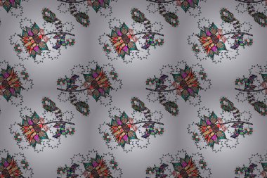 Renkli Bahar Tema dikişsiz desen Arka Plan. Süslü kumaş deseni. Raster illüstrasyon Dikişsiz Çiçek Desen. Yassı Çiçek Elemanları Tasarımı.