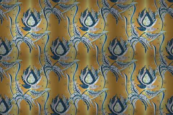 Бесшовный Цветочный Узор Цветами Голубого Нейтрального Желтого Цветов Цветы Голубом — стоковое фото