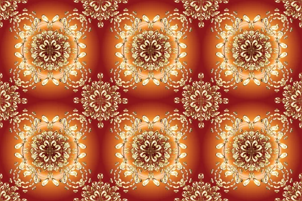 Style Oriental Arabesques Motif Doré Sur Des Couleurs Orange Rouge — Photo
