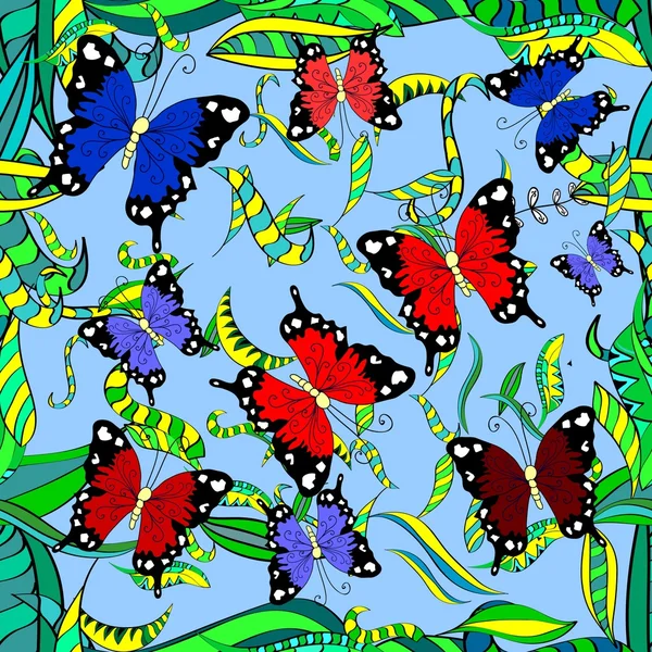 Nahtloser Hintergrund mit bunten Schmetterlingen. Folge 8 Vektor-Abbildung. — Stockvektor